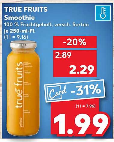 TRUE FRUITS Smoothie 100 % Fruchtgehalt, verschiedene Sorten je 250-ml-Fl.