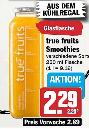 true fruits Smoothies 250 ml Glasflasche - Jetzt für nur 2,29 €!