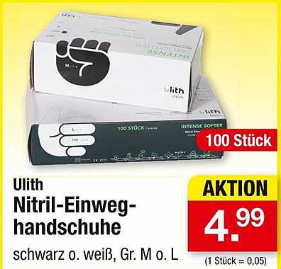 Ulith Nitril-Einweghandschuhe schwarz o. weiß, Gr. M o. L
