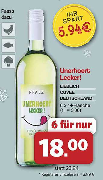 Unerhoert Lecker! Lieblich Cuvee Deutschland 6 x 1-Liter-Flasche