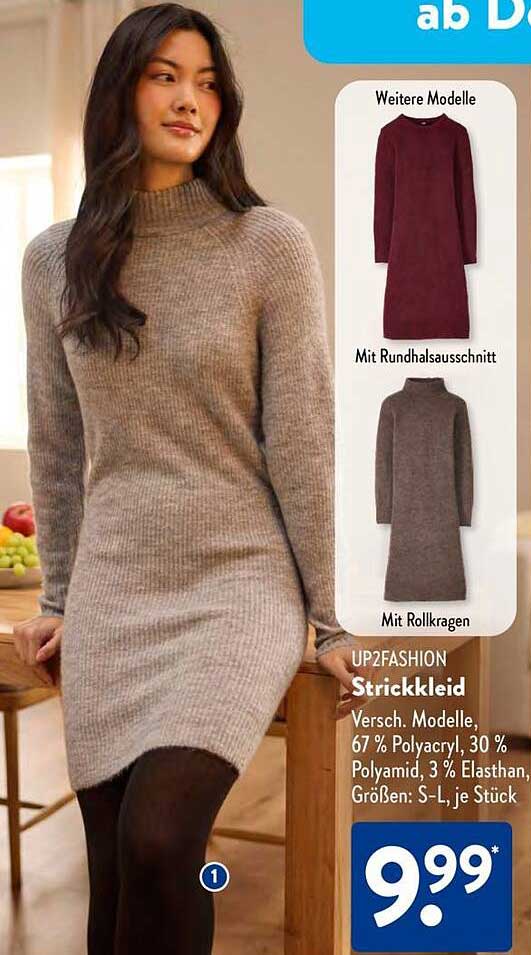 UP2FASHION Strickkleid - Versch. Modelle, 67 % Polyacryl, 30 % Polyamid, 3 % Elasthan, Größen: S-L, je Stück