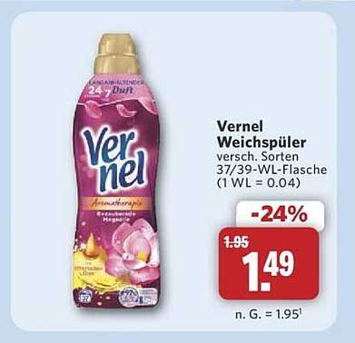 Vernel Weichspüler versch. Sorten 37/39-WL-Flasche