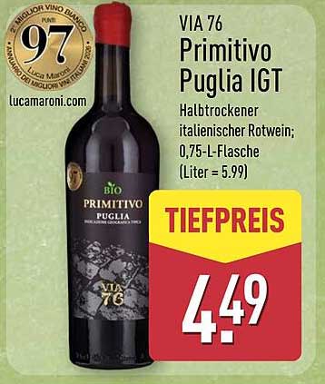 VIA 76 Primitivo Puglia IGT - Halbtrockener italienischer Rotwein