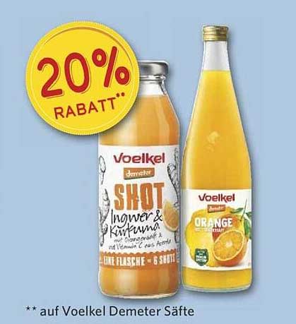 Voelkel Demeter Säfte – Ingwer & Kurkuma Shot und Orangennektar mit 20% Rabatt