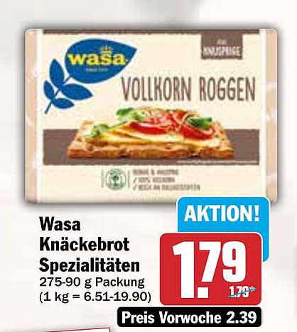 Wasa Knäckebrot Spezialitäten Vollkorn Roggen 275 g