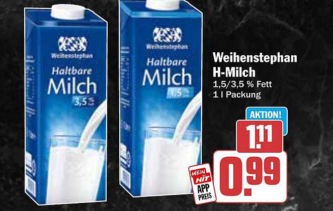 Weihenstephan H-Milch 1,5/3,5 % Fett 1 l Packung