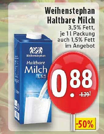 Weihenstephan Halthbare Milch 3,5% Fett