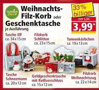 Weihnachts-Filz-Korb oder Geschenktasche