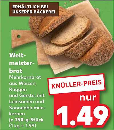 Weltmeisterbrot Mehrkornbrot 750 g für nur 1,49 %