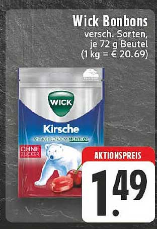 Wick Bonbons Kirsche, 72 g Beutel