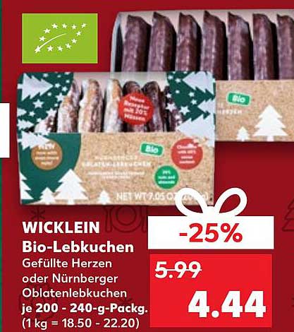 WICKLEIN Bio-Lebkuchen Gefüllte Herzen oder Nürnberger Oblatenlebkuchen 200 - 240-g-Pack.