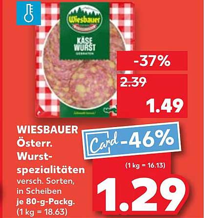 WIESBAUER Käse Wurst in Scheiben, 80 g Packung