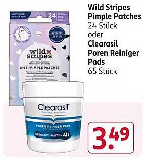 Wild Stripes Pimple Patches 24 Stück oder Clearasil Poren Reiniger Pads 65 Stück