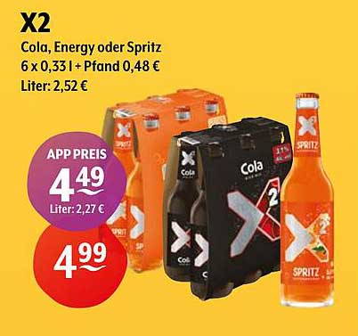 X2 Cola, Energy oder Spritz – 6 x 0,33 l zum Sonderpreis!
