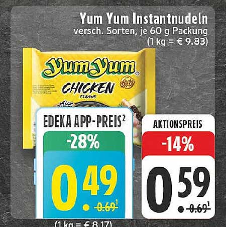 Yum Yum Instantnudeln - verschiedene Sorten, je 60 g Packung