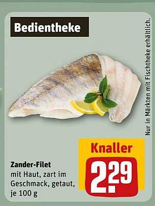 Zander-Filet mit Haut, zart im Geschmack, getaut, je 100 g