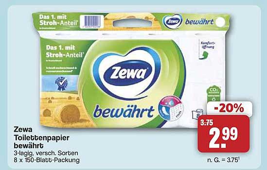 Zewa Toilettenpapier bewährt 8 x 150-Blatt-Packung