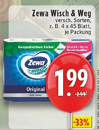 Zewa Wisch & Weg, verschiedene Sorten, z. B. 4 x 45 Blatt, je Packung