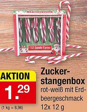 Zucker-Stangenbox rot-weiß mit Erdbeergeschmack 12x12 g