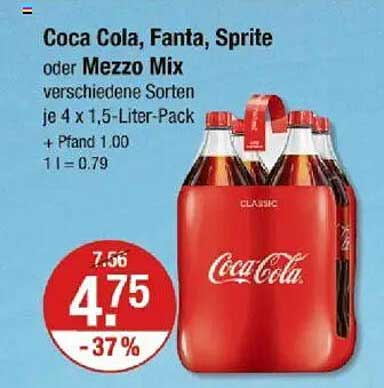 Coca Cola, Fanta, Sprite oder Mezzo Mix 4 x 1,5-Liter-Pack