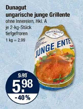 Dunagut ungarische junge Grilleente 2-kg-Stück, Hkl. A, tiefgefroren
