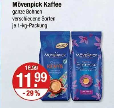 Mövenpick Kaffee ganze Bohnen verschiedene Sorten je 1-kg-Packung