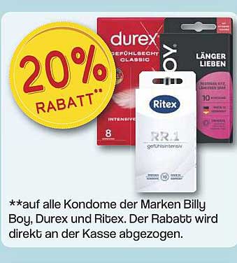 20% Rabatt auf alle Kondome der Marken Billy Boy, Durex und Ritex