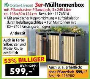 3er-Mülltonnenbox mit Pflanzkästen - 240 Liter