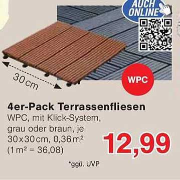 4er-Pack Terrassenfliesen WPC mit Klick-System