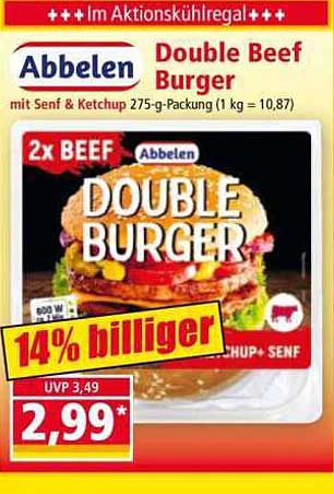 Abbelén Double Beef Burger mit Senf & Ketchup, 275-g-Packung