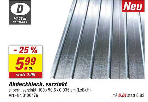 Abdeckblech, verzinkt 100x90,6x0,035 cm