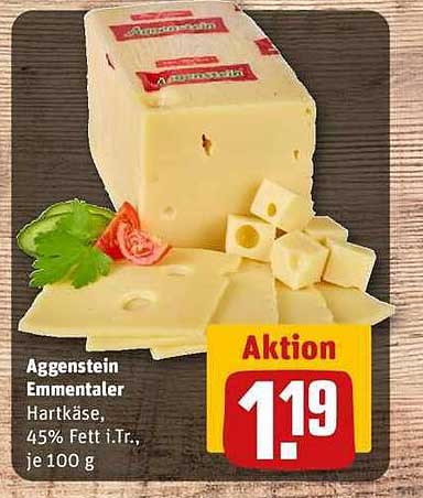 Aggstein Emmentaler Hartkäse, 45% Fett i.Tr., je 100 g