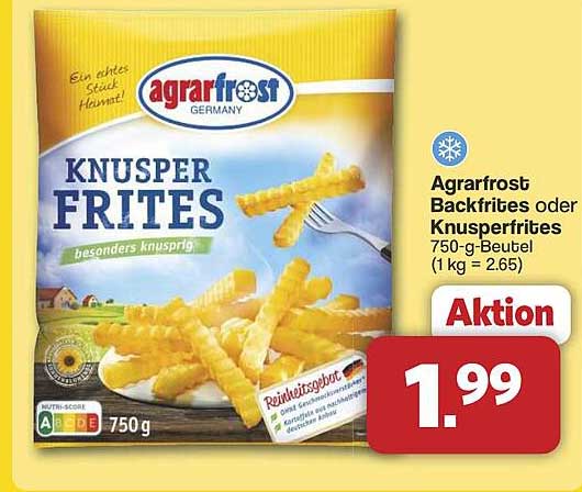 AgrarFrost Knusper Frites 750-g-Beutel