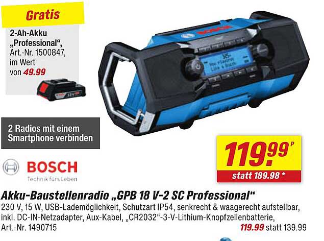 Akku-Baustellenradio „GPB 18 V-2 SC Professional“