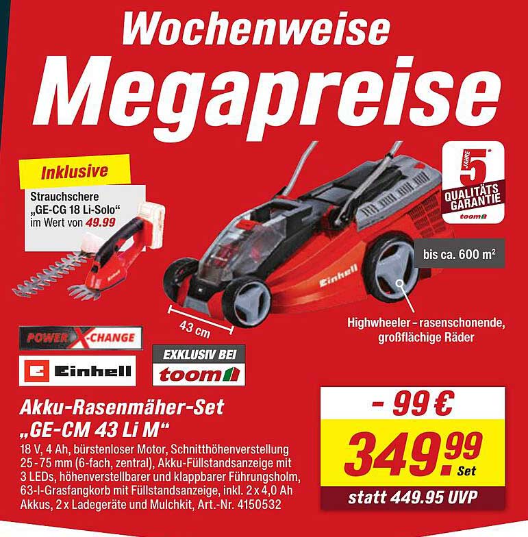 Akku-Rasenmäher-Set „GE-CM 43 Li M“ inkl. Strauchschere – Aktion im toom Baumarkt