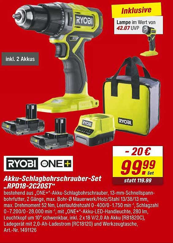Akku-Schlagbohrschrauber-Set „RPD18-2C20ST“