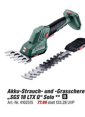 Akku-Strauch- und -Grasschere „SGS 18 LTX Q“ Solo