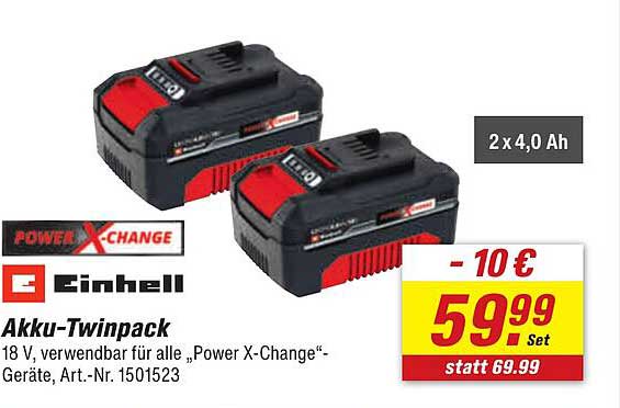 Akku-Twinpack von Einhell - 2 x 4,0 Ah