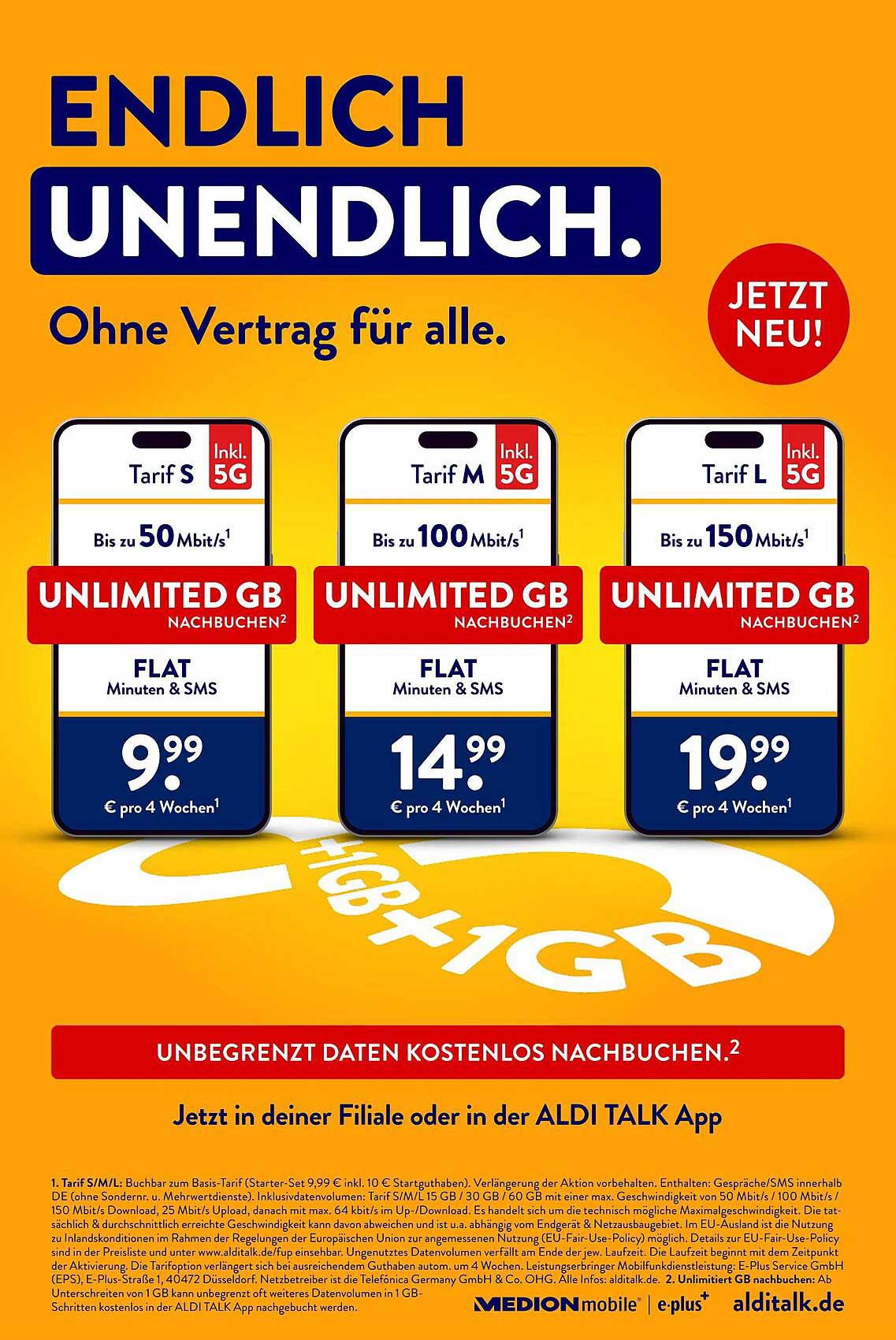 ALDI TALK: Unbegrenzte Datenoption für Tarif S, M, und L