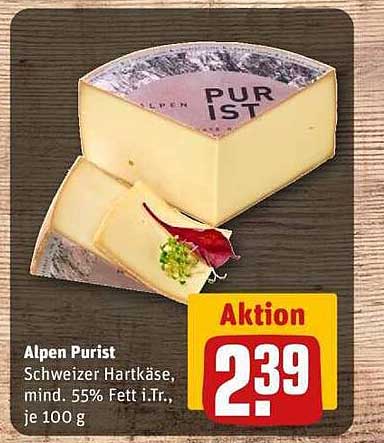 Alpen Purist Schweizer Hartkäse, mind. 55% Fett i.Tr., je 100 g