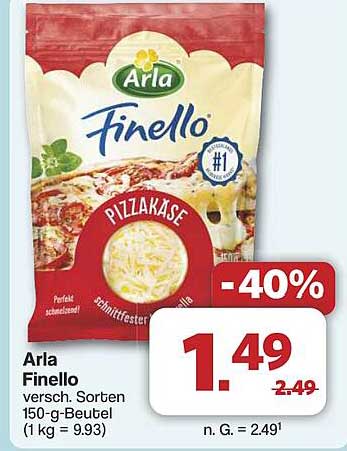 Arla Finello Pizzakäse in verschiedenen Sorten