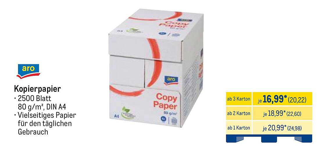 aro Kopierpapier 2500 Blatt, 80 g/m², DIN A4 - Vielseitiges Papier für den täglichen Gebrauch