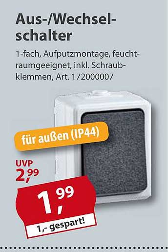 Aus-/Wechselschalter für Außen (IP44)
