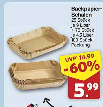Backpapier-Schalen 25 Stück je 9 Liter + 75 Stück je 4,5 Liter 100-Stück-Packung