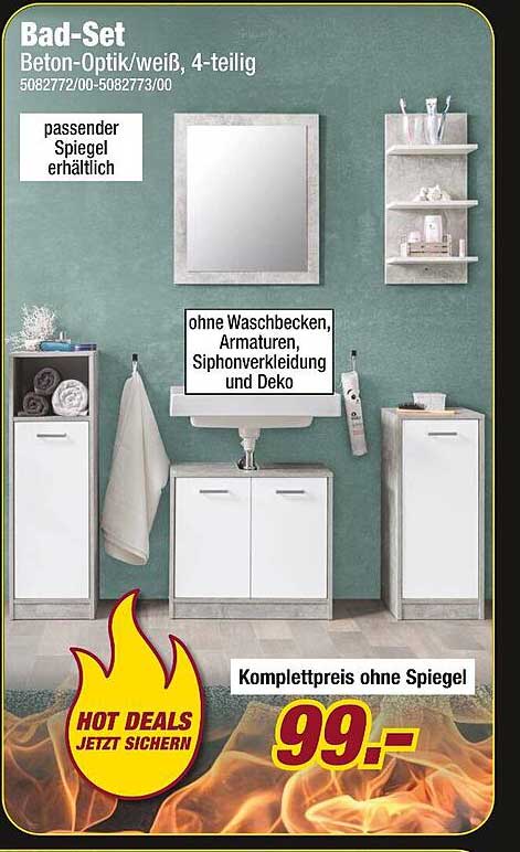 Bad-Set Beton-Optik/weiß, 4-teilig