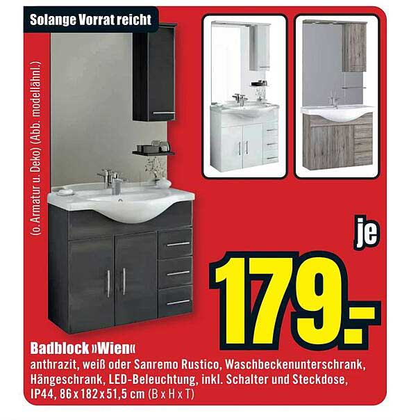 Badblock »Wien« anthrazit, weiß oder Sanremo Rustico