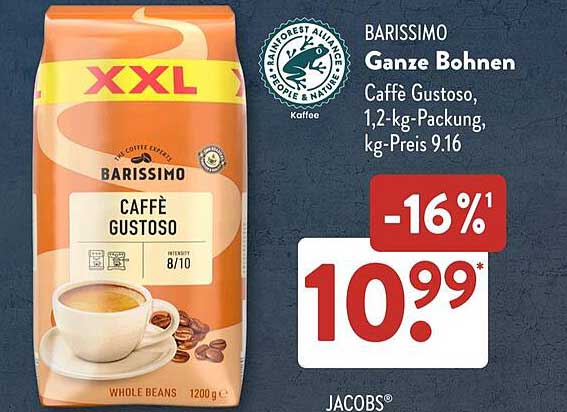 BARISSIMO Ganze Bohnen Caffè Gustoso, 1,2-kg-Packung
