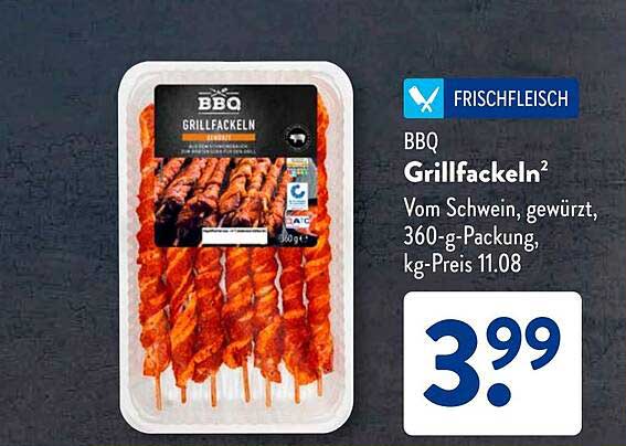BBQ Grillfackeln vom Schwein, gewürzt, 360-g-Packung