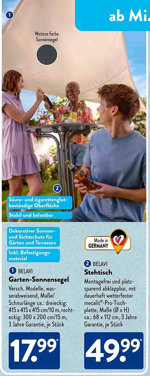 BELAVI Garten-Sonnensegel - verschiedene Modelle