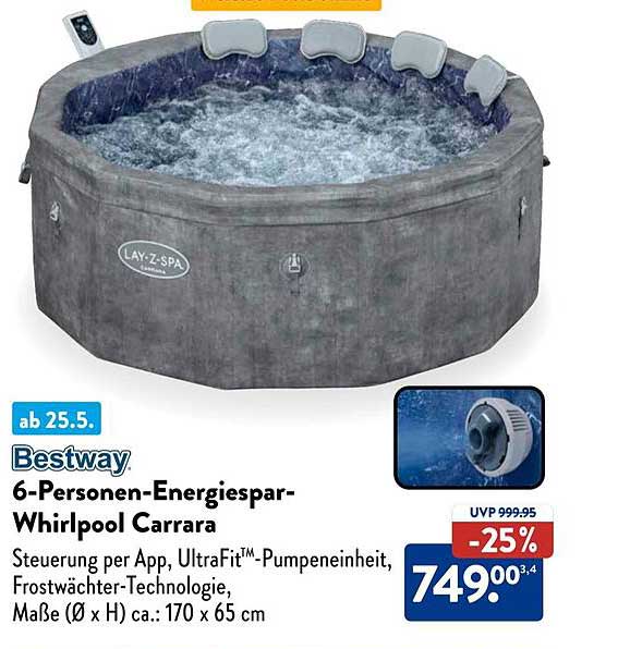Bestway 6-Personen-Energiespar-Whirlpool Carrara